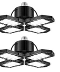 Two Pack Four Panel Garage Light Kit With Porcelain Lampholders E27 Base 6500K Daylight Four Adjustable Panels 18000 Lumens 180W Equivalent No Shadow Ultra Bright LED Ceiling Lights For Workshop And Garage showing two LED fixtures with adjustable panels