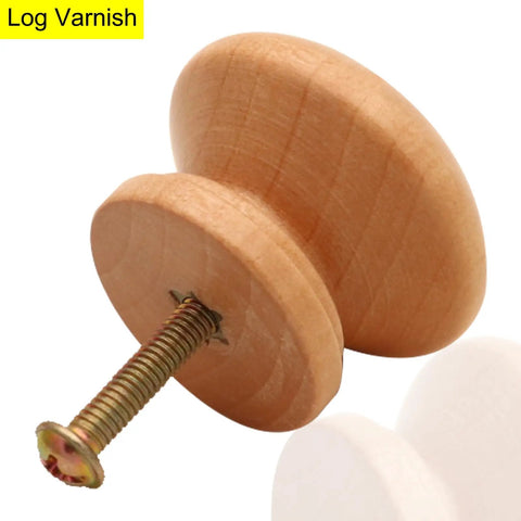 Wooden Cabinet Knob Set With Screws, 20 Pack, Log Varnish Finish, Mushroom Shaped, 1.3 Inch Diameter, 1 Inch Height, Solid Wood Pull