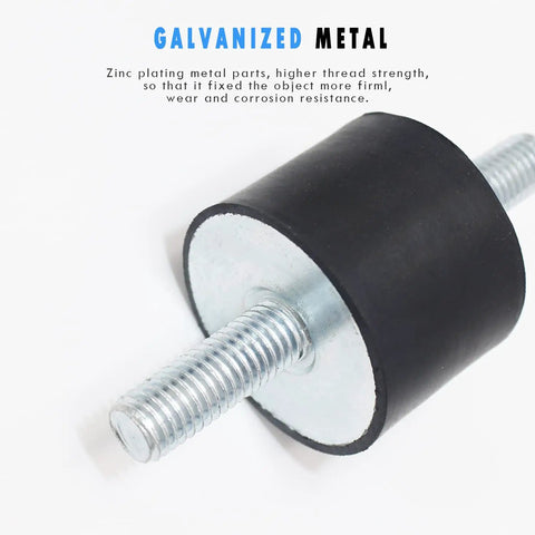 Close-up of a Beefy Heavy Duty Rubber Vibration Isolator Mount with M10 double stud and galvanized metal for anti-vibration use.