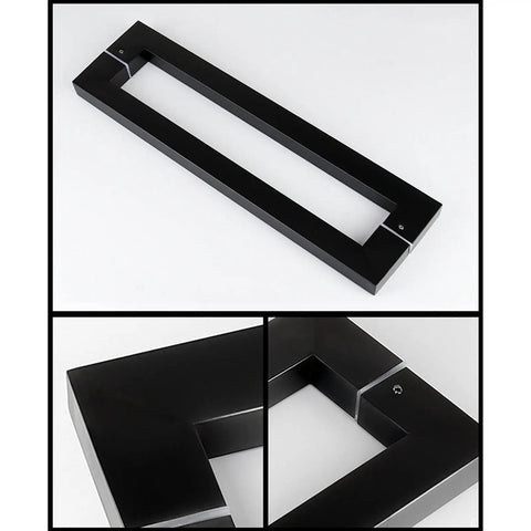 Heavy Duty Stainless Steel Square Tube Glass Door Handle Matte Black Sliding Door Handle For Bathroom Shower angled view