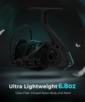 Verus Spinning Fishing Reel Size 4000 Black Gear Ratio Six Point Two To One Feather Light Performance With Glass Fiber Infused Nylon Body Ultra Lightweight At Six Point Eight Ounces High Performance Angling Reel