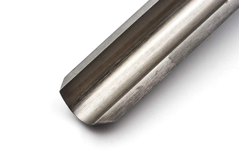 Close-up view of the cutting edge of a Heavy Duty 1 Inch Roughing Gouge Woodturning Chisel for serious woodworkers.