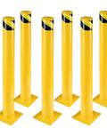 Heavy Duty Steel Safety Bollards 6 Pack 36 Inch Tall Parking Posts Featuring A Rock Solid Welded Base Plate With 8 Anchor Bolts for driveway safety.