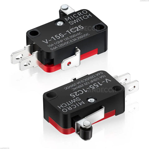 Lead Limit Switch With Short Hinge Roller Lever Arm SPDT 1NO 1NC Snap Action Micro Switch V-155-1C25 shown with connectors