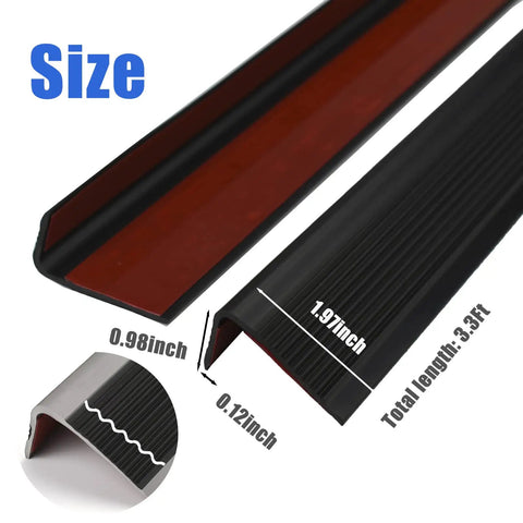 Self Adhesive Black Vinyl Stair Nosing Edge Protector Non Slip Waterproof Stair Edging Trim with measurements and grooves