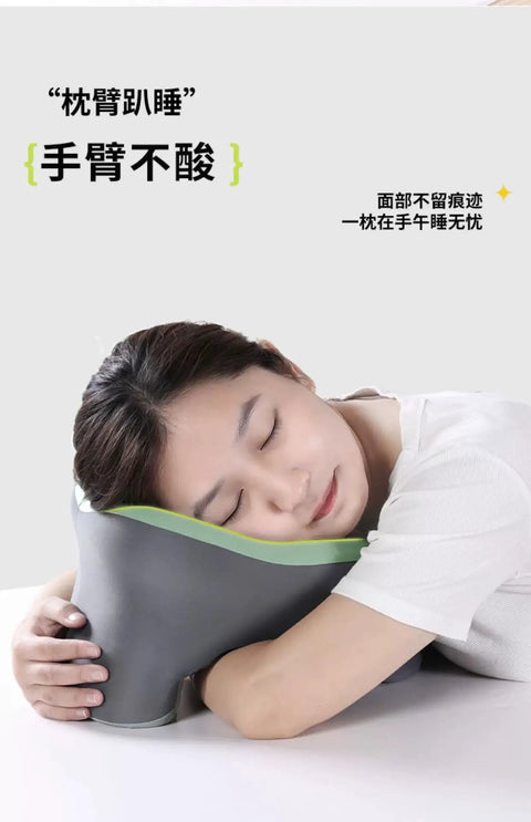 Ultra Soft Memory Foam Neck Pillow For Travel And Napping, Slow Rebound Wedge For Sleeping in use, woman resting comfortably