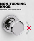 Polished Chrome No Turn Dummy Door Knob Set Round Interior Pull Push Handle For Closets And Pantry French Double Doors Microban Protection Easy DIY Install Pack Of 4 non-turning knob close-up