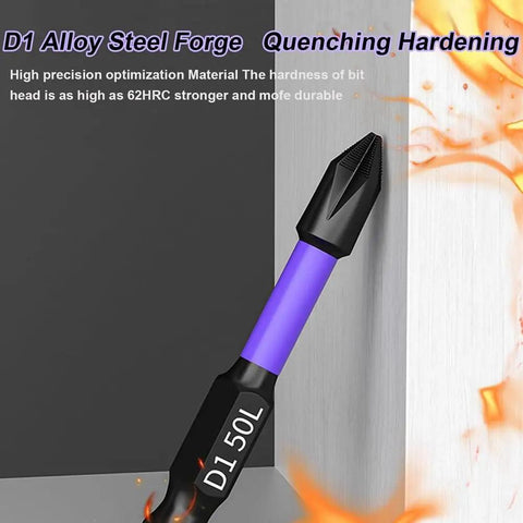 Heavy Duty Magnetic Screwdriver Bit Kit With 12 Pcs Super Tough D1 Alloy Steel Impact Resistant Bits For High Stressed Jobs And Non-Slip Toothed Grip That Handles Any Messy Project Like A Champ, D1 50L bit