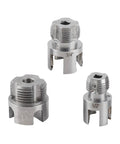 Heavy Duty Electric Drill Pipe Threader With 1/4 Inch Hex Shank, three sizes 1 inch, 3/4 inch, and 1/2 inch for threading pipes.