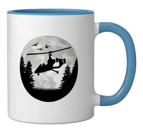 Autogyro Moon Ceramic Mug 11oz Blue White Coffee Mug For Gyrocopter Fans Designed For Gyroplane Pilots Dishwasher Safe Microwave Safe