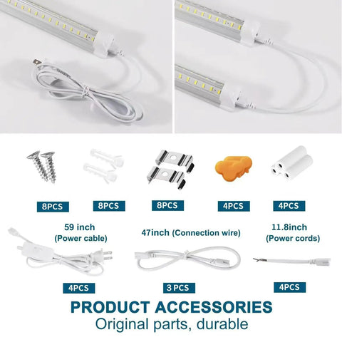 4Ft LED Shop Light 50W 6500K Daylight, 7000 Lumens Linkable V-Shape Design For Garage with accessories shown