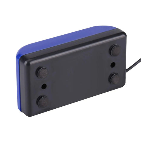 Side view of Demagnetizer Tool For Mechanical Watches, Easy Demagnetizing Device For Accurate Timekeeping in black and blue, compatible with 110V and 220V