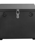 Premium Stainless Steel Battery Box For Group 27 Marine Boat And Rv Trailer securely locks down 12V batteries, close-up front view.