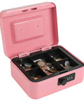 Steel Cash Box Safe With Combination Lock Pink Money Safe Box With Removable Coin Tray Medium Size 7.87 By 6.30 By 3.54 Inches