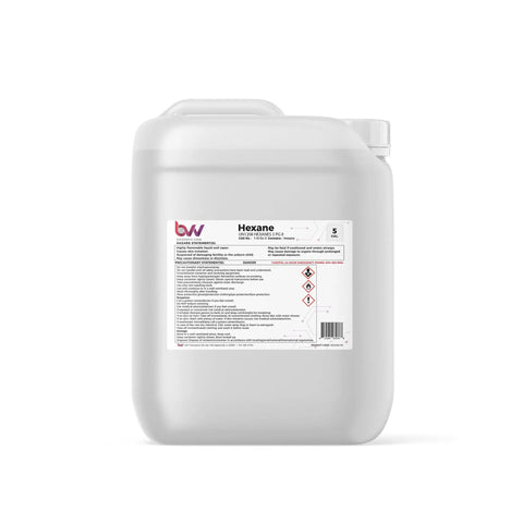 99 Percent High Purity Lab Grade Hexane Solvent For Precision Cleaning And Extraction, Premium Cleaning Agent For Oils And Greases, Compatible With Spigots, Faucets, And Trigger Sprayers, 1 Gallon, white 5-gallon jug label