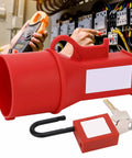 Rugged Industrial Socket Lockout Device For Maintenance, high strength durable PP nylon, shown with safety lock and key