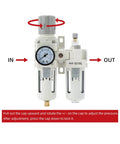 All-In-One Three Eighths Inch Compressed Air Filter Regulator Lubricator Combo With Water And Oil Trap Separator, Model AC3010-03 NPT