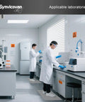 Laboratory scene with two scientists wearing lab coats and gloves using equipment, highlighting Heavy Duty Sticky Floor Roll Tape.