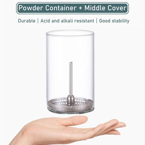 Craft Your Perfect Chilled Cup With This Sleek Glass Cold Brew Drip Tower Featuring Precision Flow Valves And A Solid Wood Base For Ultra Smooth Extracts And Hella Rich Iced Coffee That Truly Slaps At Home Or At The Kitchen Table - Close-up of powder container with middle cover and stability features.