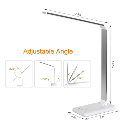 Eye Caring LED Desk Lamp With USB Charging Port, Touch Dimmable Office Light showing adjustable angle feature