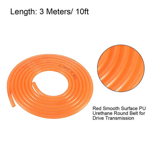 Orange 10ft 8mm Urethane Round Belt For Transmission And Conveyor Systems Beefy High Performance Drive Belt Durable Oil And Abrasion Resistant Easy Weld Great For Dryers Bonding Machines And Industrial Conveyors