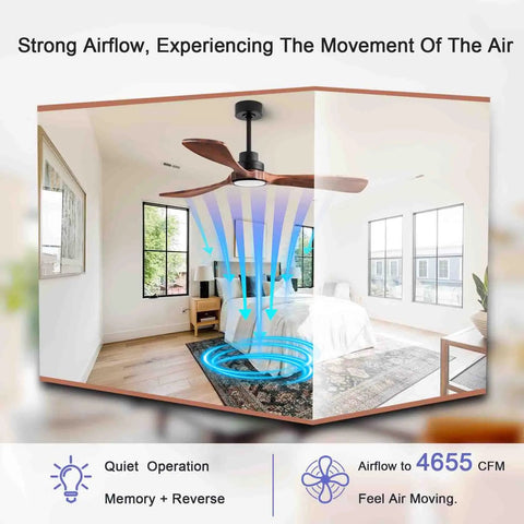 52 Inch Ceiling Fan With Remote And Dimmable Lights, Color Temperature Control, Solid Wood Blades in Living Room