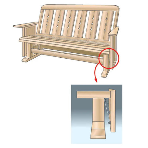 Rust-Resistant Ball-Bearing Glider Bracket Hardware For Smooth Movement Transform Benches Into Gliders With Easy Install Swing Brackets Retrofit Your Swing Or Chair For Extended Quiet Motion And Versatile Furniture Sliders, side view on bench leg