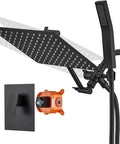All Metal Matte Black Dual Showerhead System With Rainfall Head And Handheld, Pressure Balance Rough-In Valve Included, 10-Inch Square Rain Shower Kit