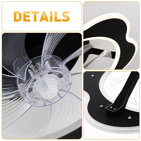 Close-up Details of Low Profile Ceiling Fan With Light Modern Flush Mount LED Dimmable Remote Control With Hidden ABS Blades