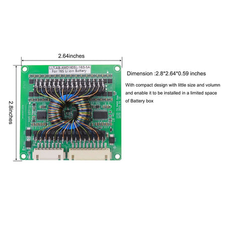 Top Tier 16S LiFePO4 Active Balancer Module Designed For 48V Lithium Battery Energy Transfer With 5A Amp Equalization Runs Smooth, compact design, 2.8x2.64 inches.