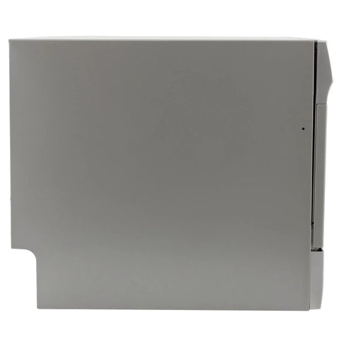 Compact 22 Inch RV Countertop Dishwasher With LED Touch Controls And Child Lock featuring a sleek silver exterior.
