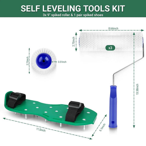 9 Inch Spiked Roller For Self Leveling Epoxy Flooring Includes Shoes Spikes And Replacement Rollers Pro Grade Leveling Tool Kit