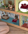 1:12 Scale Dollhouse Furniture Set Vintage Red Wooden Carved Sofa Bench And Armchairs For Living Room Decor Miniature