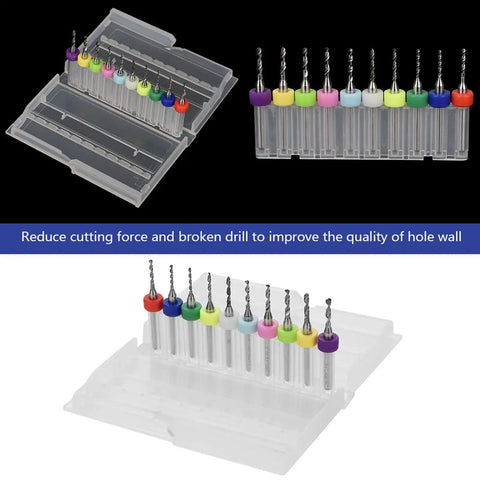 Pro Grade 1.1-2.0mm Tungsten Carbide Micro Drill Bits Set with storage box and colored rings