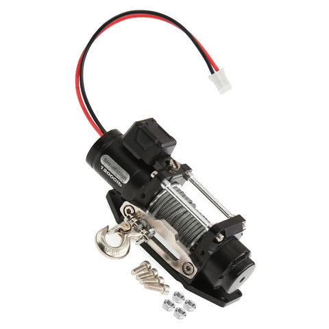 Heavy Duty Electric Winch With Remote Control For 1/8 And 1/10 Scale Crawlers Car, all metal construction, robust grip, remote-controlled design.
