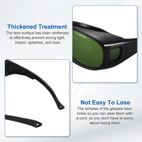 Professional Grade Straight Up Heavy Duty Welding Safety Glasses With Shade 3 Impact Resistant Polycarbonate Lenses detail showing thickened treatment and temple design.