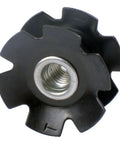 Close-up of one black steel star nut for bike fork, part of Pack Of 5 Black Steel Headset Star Nuts For One And One Eighth Inch Forks
