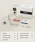 Contents of Wireless Outdoor Security Cameras With Magnetic Mount No Drill Installation, including camera and accessories.
