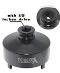 Close-up of 1/2 inch drive socket from 13 Piece Spindle Nut Socket Kit For Ball Joints And Axle Locknuts With 4 Teeth Exterior Half Inch Drive