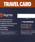 Travel card for Top Shelf Non Lethal Kinetic Launcher Setup, features TSA approval and key usage instructions.