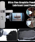 Graphite Lock Lubricant Powder For Car Keys And Door Locks shown applied to a lock and demonstrating smooth application and rust prevention