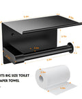 Black Toilet Paper Holder With Shelf And Phone Shelf Self Adhesive No Drill Wall Mount Stainless Steel with dimensions