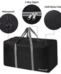 Ultra Spacious 96L Travel Duffle Bag For Men And Women, Lightweight, Waterproof with 2-Way Zippers, Black Weatherproof Nylon