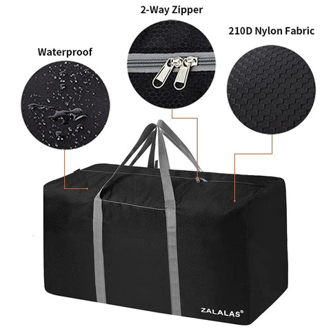 Ultra Spacious 96L Travel Duffle Bag For Men And Women, Lightweight, Waterproof with 2-Way Zippers, Black Weatherproof Nylon