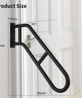 Heavy Duty Wall Mounted Grab Bar For Outdoor Steps No Sweat Assembly Non Slip Safety Railing For Porch Deck Backyard And Garage Safe Handle 26 inch black steel grab bar with measurements on a wall.