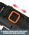 Close-up of 20V Drill Driver Built For Big Jobs With Three Eighths Inch Chuck showing 2-speed gear box for control