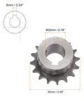 Beefed Up DIN ISO 06B Roller Chain Sprocket, 16 Teeth, Three Eighths Inch Pitch, 20mm Bore, A3 Carbon Steel, dimensions shown