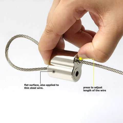 No Sweat Setup With This 10 Pack Of Ready To Roll Stainless Steel Wire Rope Clamps Self Locking Cable Clips shown adjusting wire length.