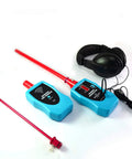 Ultrasonic leak detector kit with blue handheld units, red probes, and wired headphones