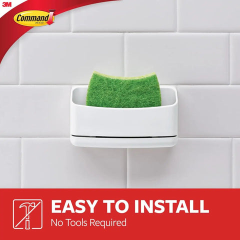 Under Sink Sponge Caddy Set Pack of 2 With 8 Adhesive Strips, Damage-Free Organization mounted on white tile